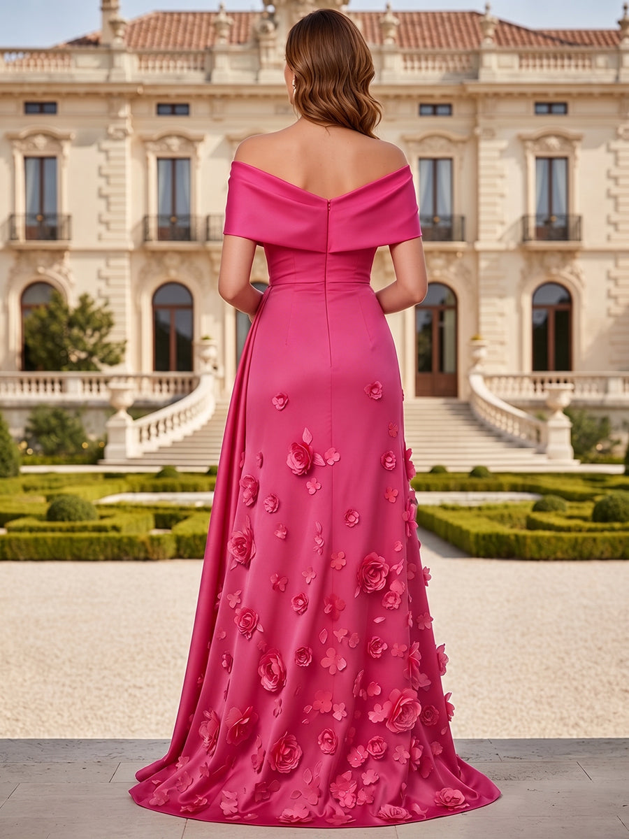 Tulle A-Line/Princess Off Shoulder Floor-Length Mother of the Bride & Groom Dresses with 3D Flowers (SHI22501019)
