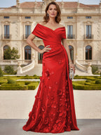 Tulle A-Line/Princess Off Shoulder Floor-Length Mother of the Bride & Groom Dresses with 3D Flowers (SHI22501019)