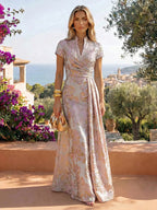A-Line Chiffon 3/4 Flutter Sleeves Mother of the Bride & Groom Dresses with Beaded Lace Embroidered Bodice (SHI22500645)