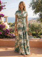 Jacquard Sheath/Column V-Neck Floor-Length Mother of the Bride & Groom Dresses with Ruched Waist (SHI22501057)