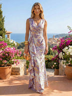 Jacquard Sheath/Column V-Neck Floor-Length Mother of the Bride & Groom Dresses with Ruffles & Ruched Waist (SHI22501060)