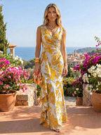 Jacquard Sheath/Column V-Neck Floor-Length Mother of the Bride & Groom Dresses with Ruffles & Ruched Waist (SHI22501060)
