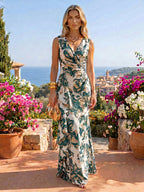 Jacquard Sheath/Column V-Neck Floor-Length Mother of the Bride & Groom Dresses with Ruffles & Ruched Waist (SHI22501060)