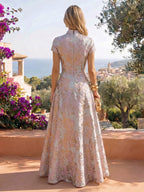 Jacquard A-Line/Princess V-Neck Floor-Length Mother of the Bride & Groom Dresses with Ruched Waist (SHI22501061)