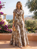 Jacquard A-Line/Princess V-Neck Floor-Length Mother of the Bride & Groom Dresses with Ruched Waist (SHI22501061)