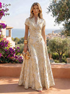 Jacquard A-Line/Princess V-Neck Floor-Length Mother of the Bride & Groom Dresses with Ruched Waist (SHI22501061)