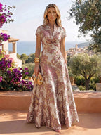 Jacquard A-Line/Princess V-Neck Floor-Length Mother of the Bride & Groom Dresses with Ruched Waist (SHI22501061)