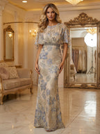 Floral Print A-Line/Princess Scoop Neck Floor-Length Mother of the Bride & Groom Dresses with Ruched Waist & Pockets (SHI22501125)