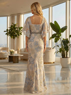 Jacquard Sheath/Column 3/4 Sleeves Floor-Length Mother of the Bride & Groom Dresses with Ruched Waist & Rhinestones (SHI22500801)