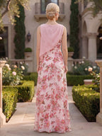 Floral Print A-Line/Princess Scoop Neck Floor-Length Mother of the Bride & Groom Dresses with Tiered Layers & Ruffles (SHI22501117)