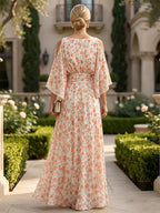 Floral Print A-Line/Princess Scoop Neck Floor-Length Mother of the Bride & Groom Dresses with Ruffles & Ruched Waist (SHI22501132)