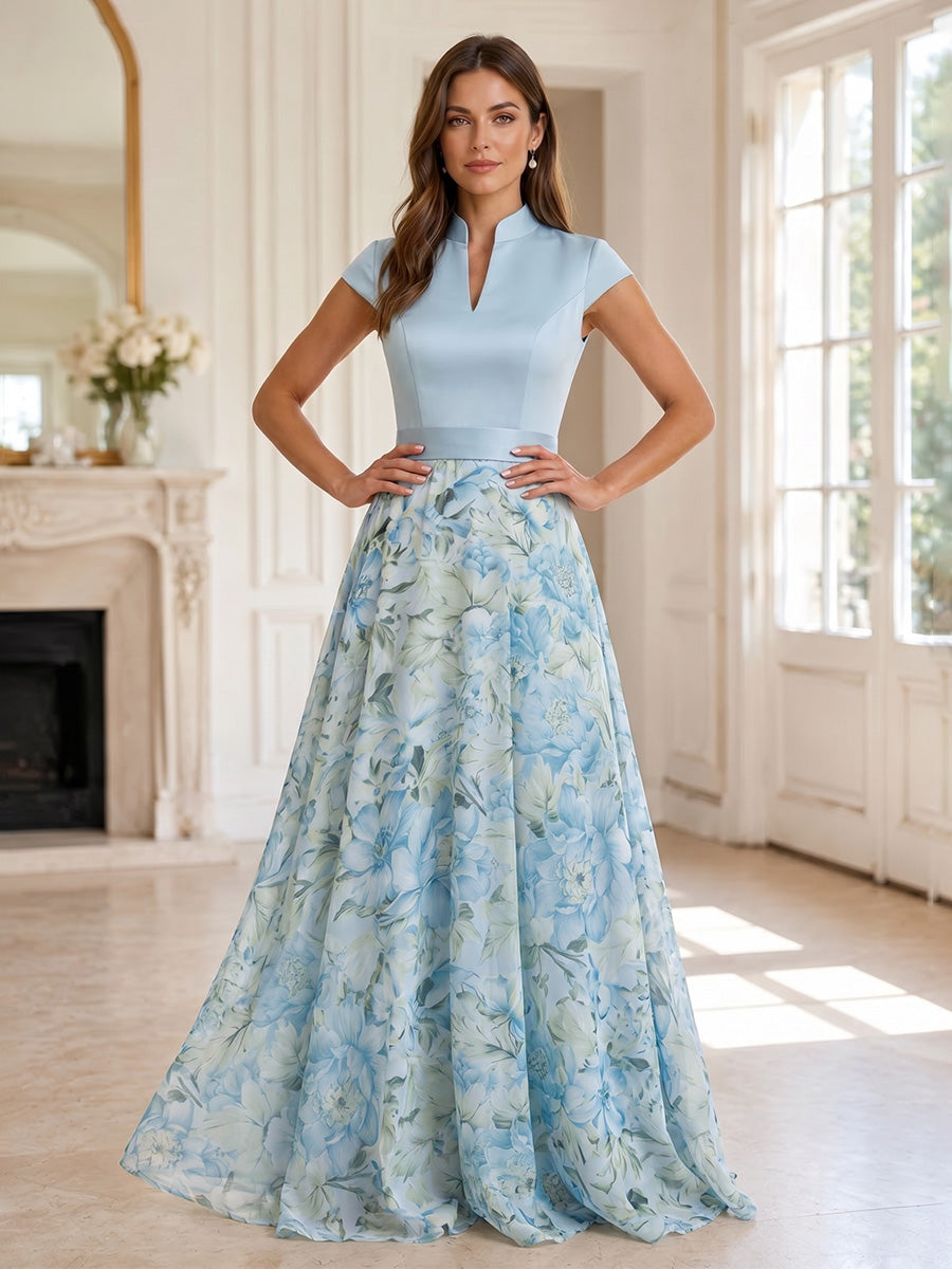 Floral Print A-Line/Princess Scoop Neck Floor-Length Mother of the Bride & Groom Dresses with Ruched Waist (SHI22500936)
