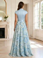 Floral Print A-Line/Princess Scoop Neck Floor-Length Mother of the Bride & Groom Dresses with Ruched Waist (SHI22500936)