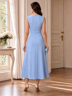 A-Line/Princess Scoop Neck Tea-Length Mother of the Bride & Groom Dresses with Ruffles & Ruched Waist (SHI22501287)
