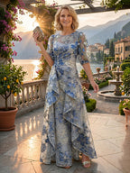 Sheath/Column V-Neck Jacquard Maxi Mother of the Bride & Groom Dresses with Ruffles & Slit (SHI25001047)