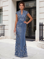 Satin V Neck Floral Print A Line Mother of the Bride Dresses (SHIR1110445)