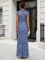 Sequin Floral Sheath/Column V-Neck Floor-Length Mother of the Bride & Groom Dresses with Ruched Waist (SHI22501219)