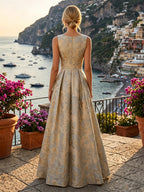 Jacquard A-Line/Princess V-Neck Floor-Length Mother of the Bride & Groom Dresses with Pockets (SHI22500987)