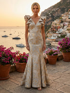 Jacquard Mermaid/Trumpet V-Neck Floor-Length Mother of the Bride & Groom Dresses for Women (SHI22501233)
