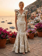 Jacquard Mermaid/Trumpet V-Neck Floor-Length Mother of the Bride & Groom Dresses for Women (SHI22501233)