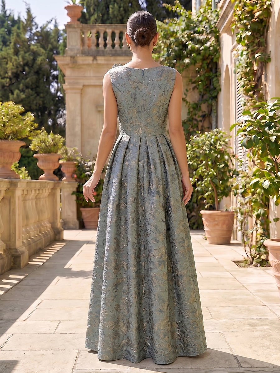 Jacquard A-Line/Princess Scoop Neck Floor-Length Mother of the Bride & Groom Dresses with Ruffles & Ruched Waist (SHI22501201)
