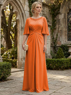 Chiffon A-Line/Princess Scoop Neck Floor-Length Mother of the Bride & Groom Dresses with Ruched Waist (SHI22501277)