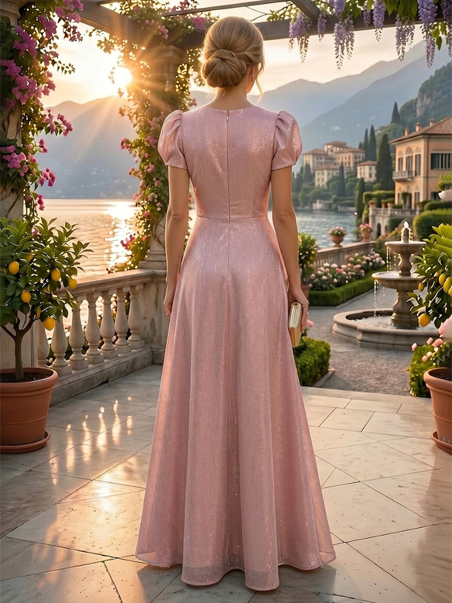 A-Line/Princess Scoop Neck Tea-Length Mother of the Bride & Groom Dresses with Ruffles & Ruched Waist (SHI22501287)