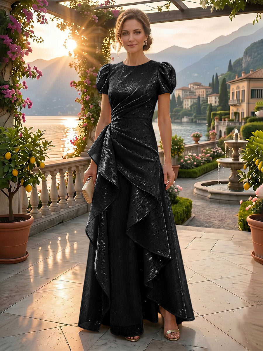A-Line/Princess Scoop Neck Tea-Length Mother of the Bride & Groom Dresses with Ruffles & Ruched Waist (SHI22501287)