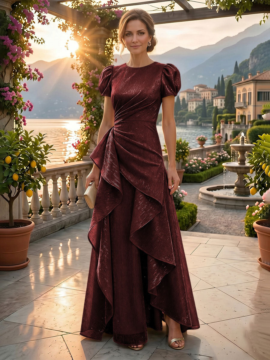 A-Line/Princess Scoop Neck Tea-Length Mother of the Bride & Groom Dresses with Ruffles & Ruched Waist (SHI22501287)