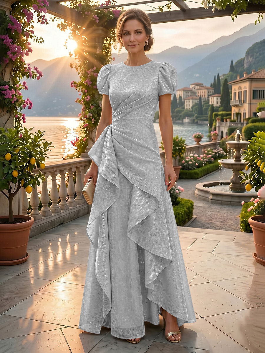 A-Line/Princess Scoop Neck Tea-Length Mother of the Bride & Groom Dresses with Ruffles & Ruched Waist (SHI22501287)