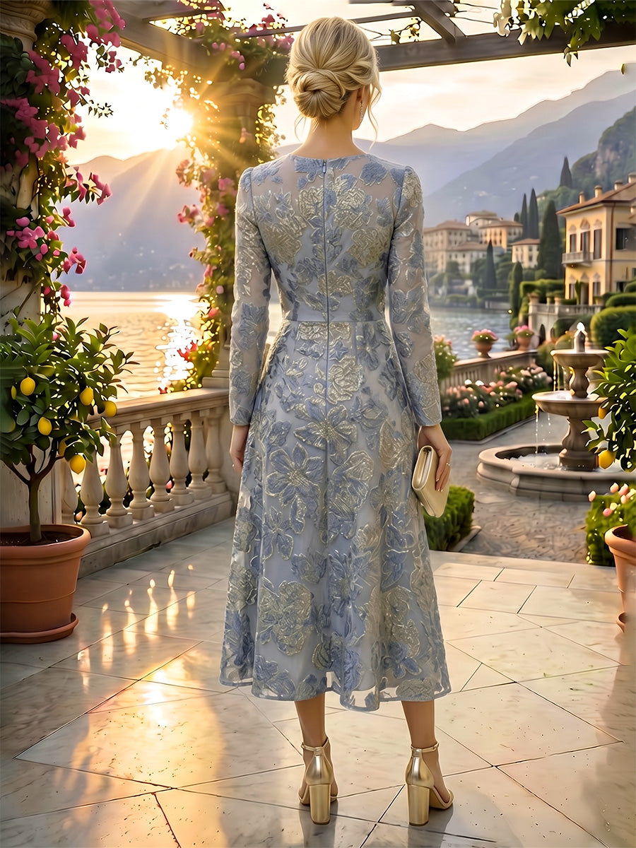 A-Line/Princess Scoop Neck Tea-Length Mother of the Bride & Groom Dresses with Ruffles & Ruched Waist (SHI22501287)