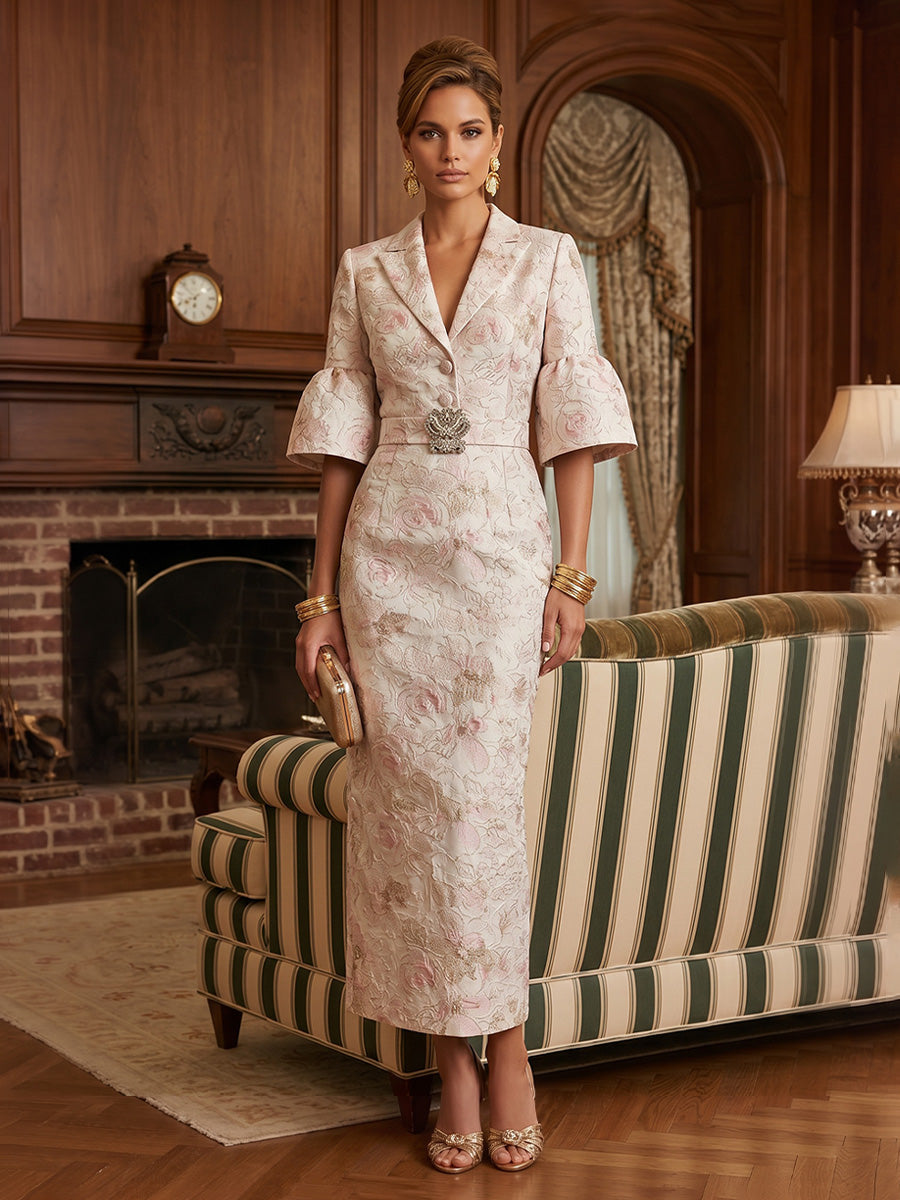 Sheath/Column One Shoulder Floral Embroidery Floor-Length Mother of the Bride & Groom Dresses with Side Draped Sash (SHI22501617)