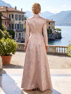 Jacquard A-Line/Princess V-Neck Floor-Length Mother of the Bride & Groom Dresses with Ruched Waist & Pockets (SHI22500984)