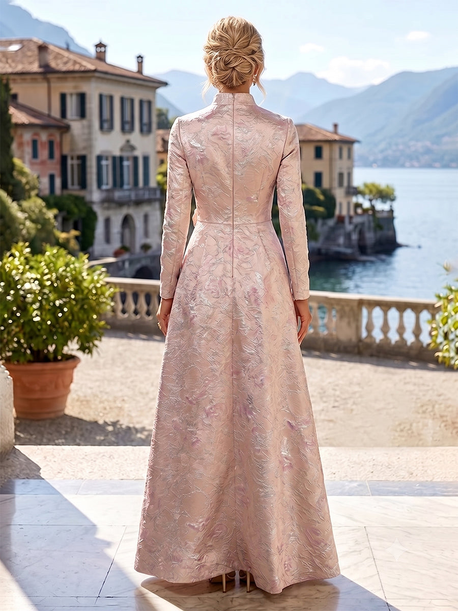 Jacquard A-Line/Princess V-Neck Floor-Length Mother of the Bride & Groom Dresses with Ruched Waist & Pockets (SHI22500984)