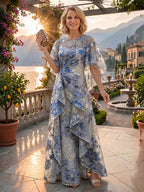Jacquard A-Line/Princess Scoop Neck Floor-Length Mother of the Bride & Groom Dresses with Ruffles & Ruched Waist (SHI22501201)