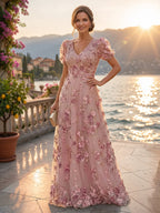 Tulle A-Line/Princess Off Shoulder Floor-Length Mother of the Bride & Groom Dresses with 3D Flowers (SHI22501019)