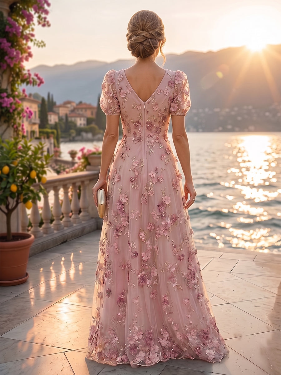 Tulle A-Line/Princess Off Shoulder Floor-Length Mother of the Bride & Groom Dresses with 3D Flowers (SHI22501019)