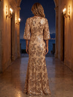 Sequin Floral Sheath/Column V-Neck Floor-Length Mother of the Bride & Groom Dresses with Ruched Waist (SHI22501219)
