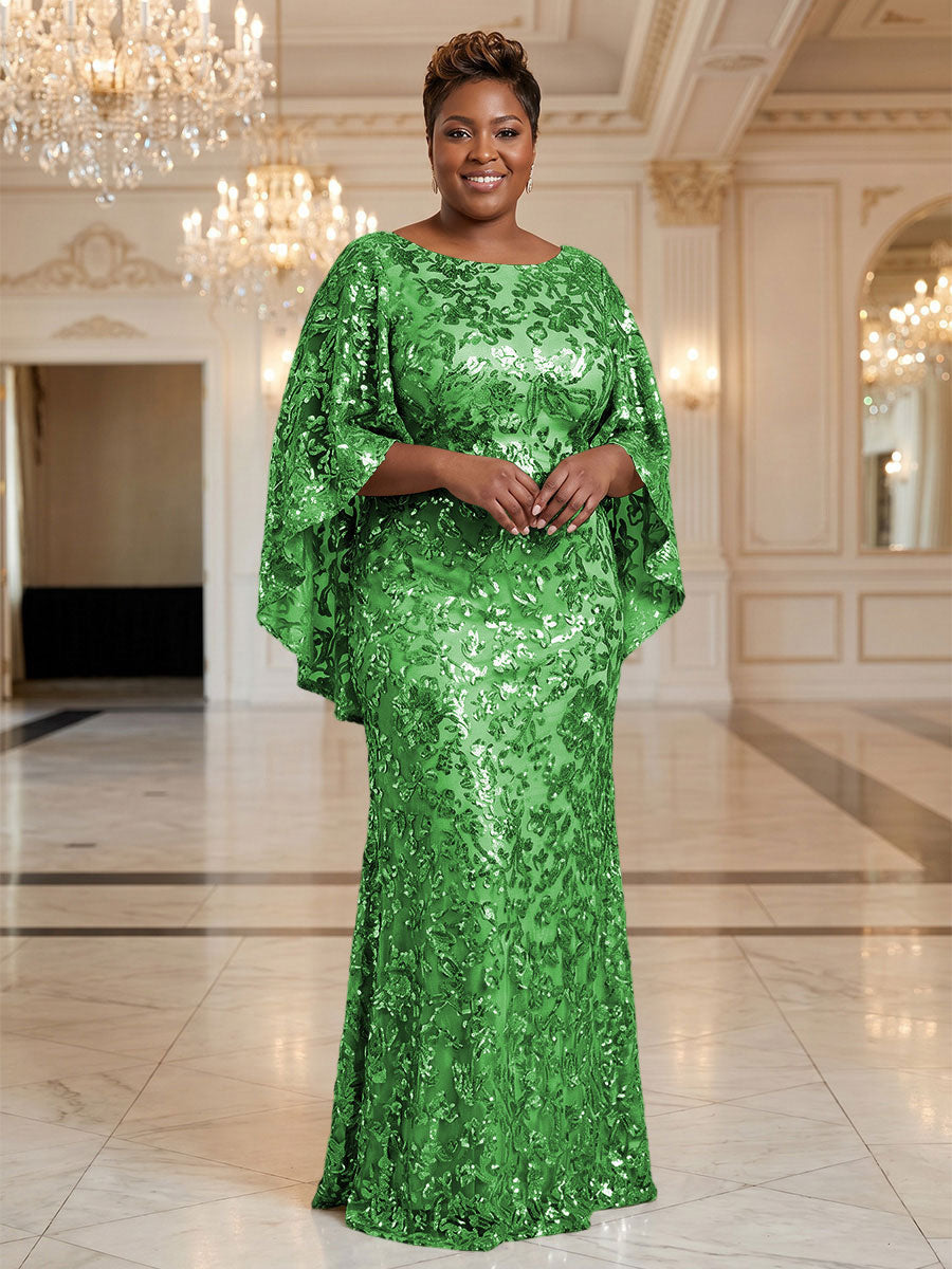 Plus Size Sequin Floral Sheath/Column Scoop Neck Floor-Length Mother of the Bride & Groom Dresses for Women (SHI22501373)