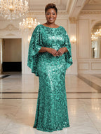 Plus Size Sequin Floral Sheath/Column Scoop Neck Floor-Length Mother of the Bride & Groom Dresses for Women (SHI22501373)