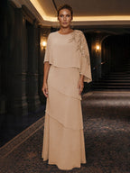 Chiffon A-Line/Princess Scoop Neck Floor-Length Mother of the Bride & Groom Dresses with Tiered Layers (SHI22501536)