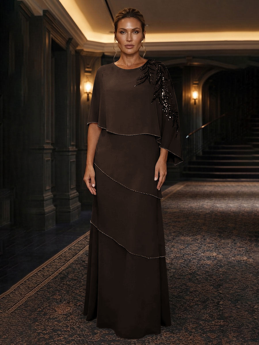 Chiffon A-Line/Princess Scoop Neck Floor-Length Mother of the Bride & Groom Dresses with Tiered Layers (SHI22501536)