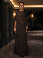 Chiffon A-Line/Princess Scoop Neck Floor-Length Mother of the Bride & Groom Dresses with Tiered Layers (SHI22501536)