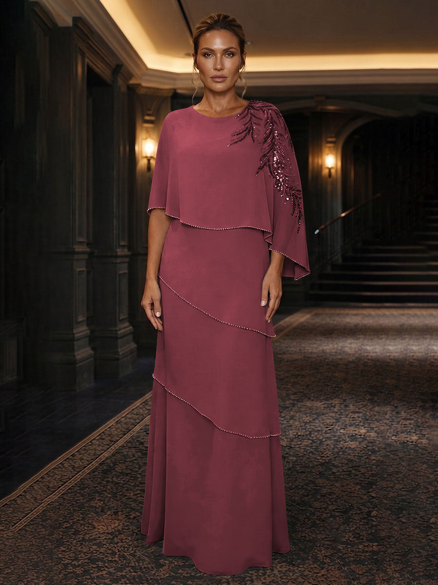 Chiffon A-Line/Princess Scoop Neck Floor-Length Mother of the Bride & Groom Dresses with Tiered Layers (SHI22501536)