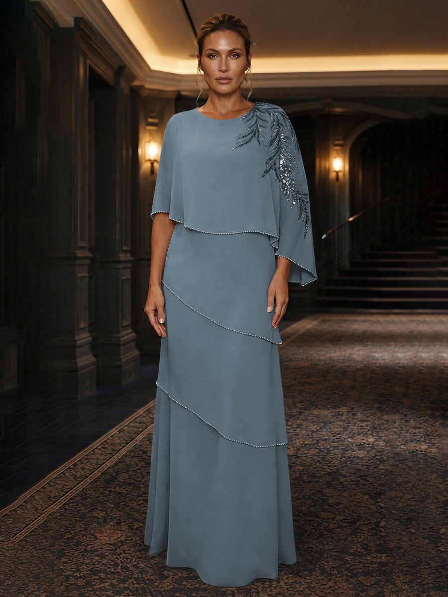 Chiffon A-Line/Princess Scoop Neck Floor-Length Mother of the Bride & Groom Dresses with Tiered Layers (SHI22501536)
