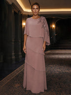 Chiffon A-Line/Princess Scoop Neck Floor-Length Mother of the Bride & Groom Dresses with Tiered Layers (SHI22501536)