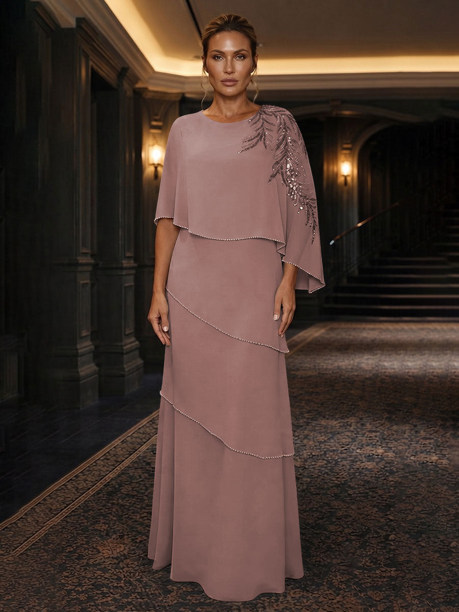 Chiffon A-Line/Princess Scoop Neck Floor-Length Mother of the Bride & Groom Dresses with Tiered Layers (SHI22501536)