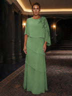 Chiffon A-Line/Princess Scoop Neck Floor-Length Mother of the Bride & Groom Dresses with Tiered Layers (SHI22501536)