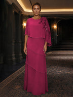 Chiffon A-Line/Princess Scoop Neck Floor-Length Mother of the Bride & Groom Dresses with Tiered Layers (SHI22501536)