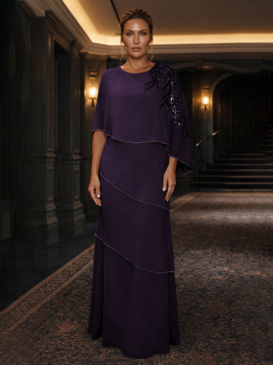 Chiffon A-Line/Princess Scoop Neck Floor-Length Mother of the Bride & Groom Dresses with Tiered Layers (SHI22501536)